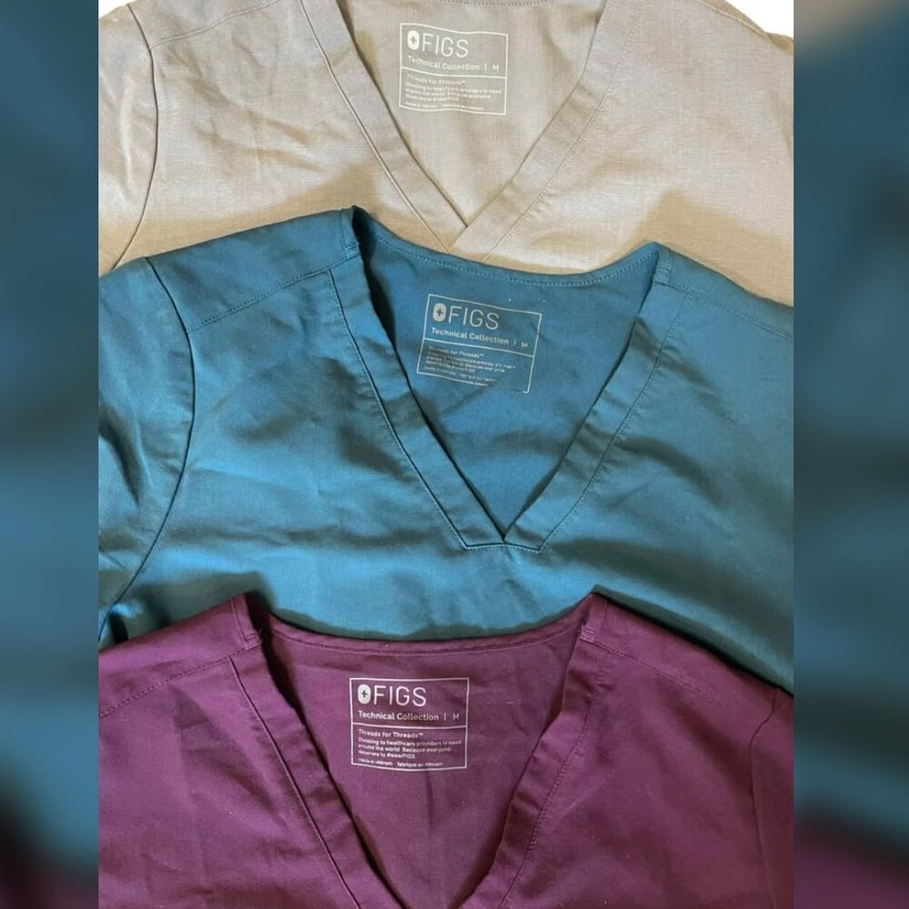 FIGS 3 Count Medical Scrub Tops Purple Teal Blue and Light Gray Womens size M